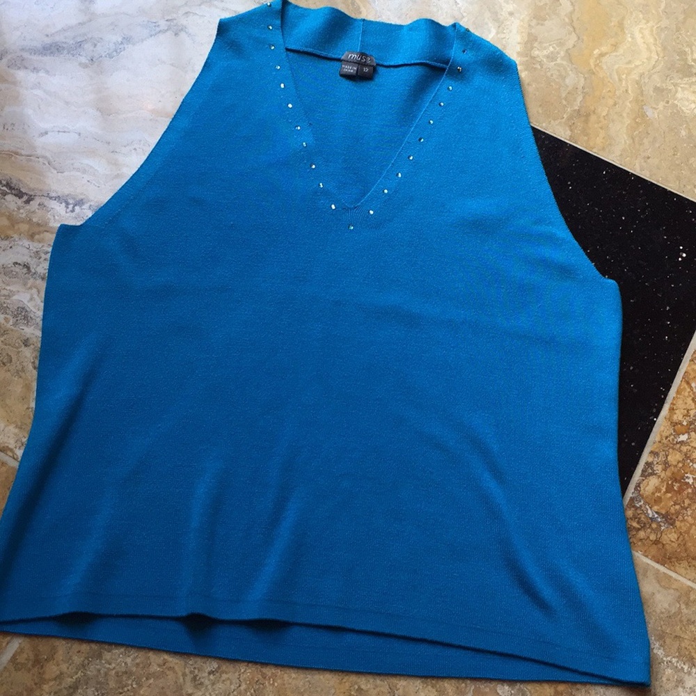 Muse stretchy silk sleeveless/crystal accent VNeck